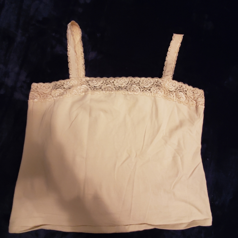 Avenue Off White Stretch Tank with Lace Trim